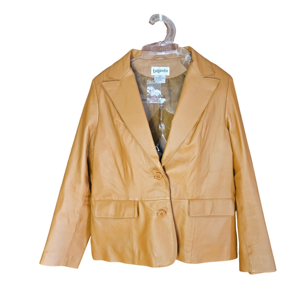 Bagatelle Leather Blazer Women 10P Camel Tan Two Button Tailored Classic